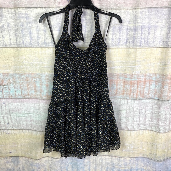 BCBGMaxAzria Womens Ruched Back Strap Neck Tie Polka Dot Dress NWOT - Picture 1 of 7